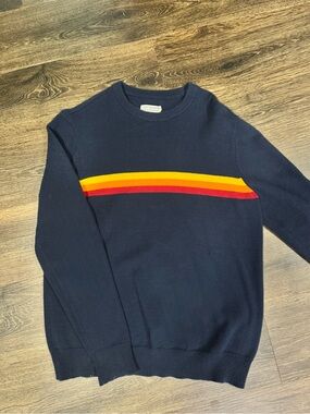 Fair Harbor Mens Robinson Crewneck Sweater Sz S Sunset Stripe Retro 80s CA Surf